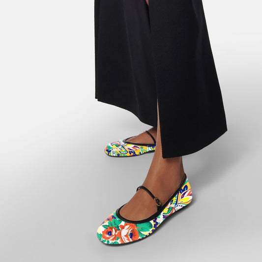 Multicolor Floral Print Round Toe Buckle Strap Mary Jane Flats