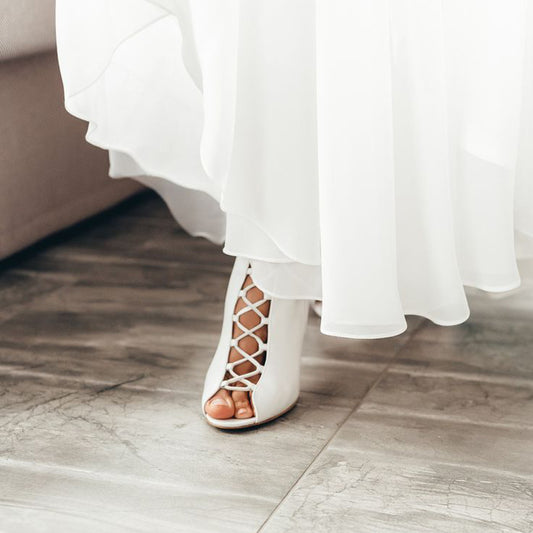 White Peep Toe 3'' Stiletto Heel Lace Up Gladiator Ankle Boots