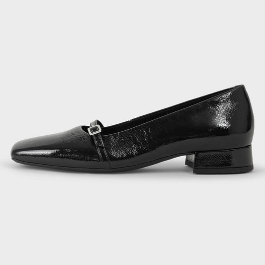 Black Vegan Leather Square Toe Buckle Strap Mary Jane Flats