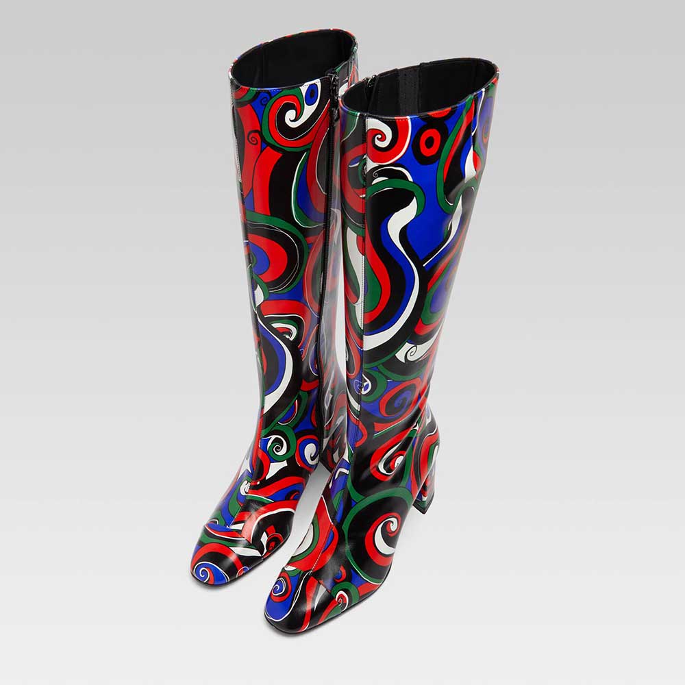 Multi Color Square Toe Side-Zipper Knee High Boots with Block Heel