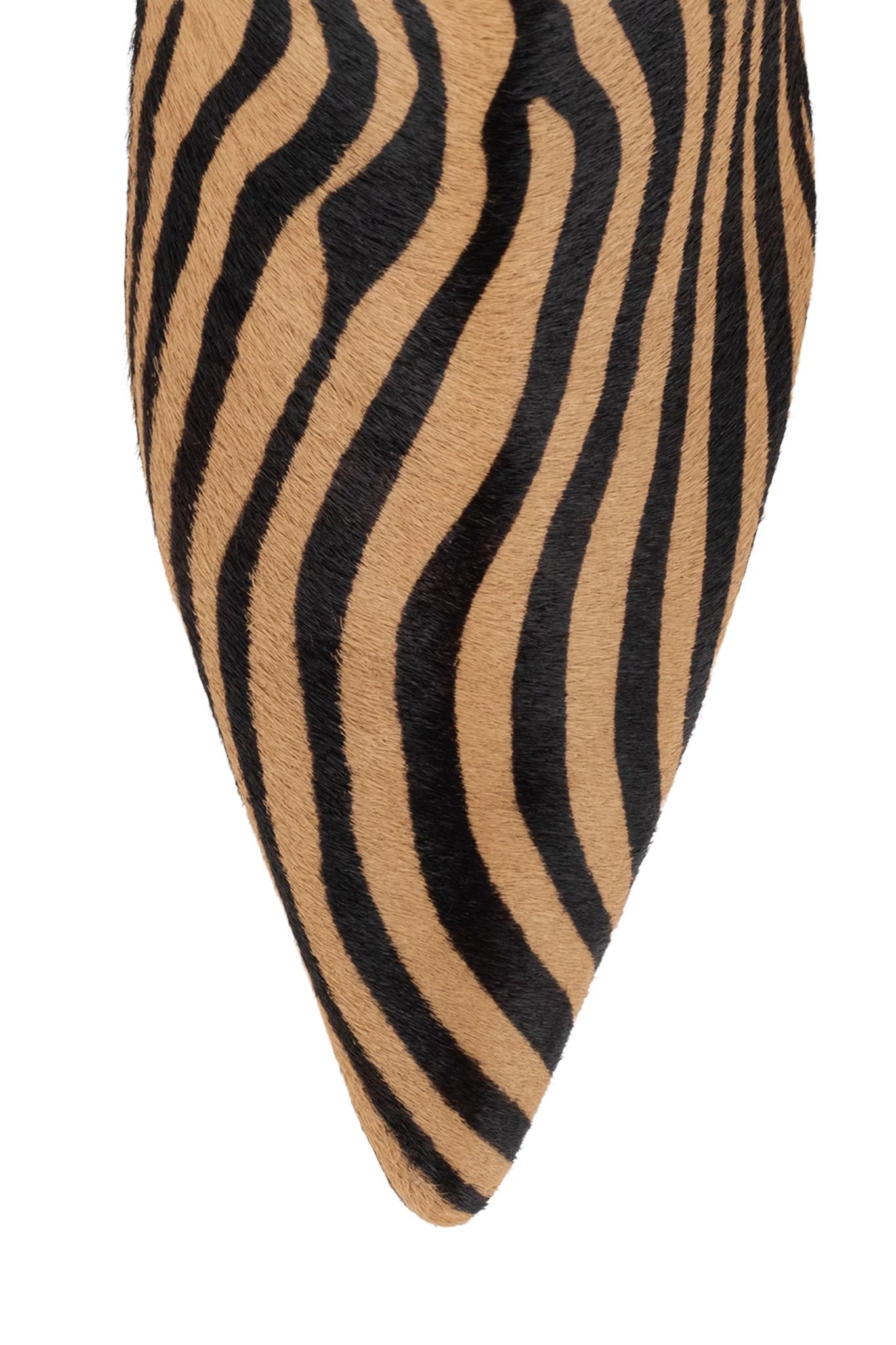 Brown and Black Zebra Fashion Boots Cone Heel Knee High Boots
