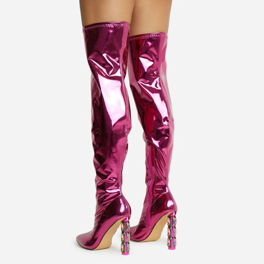 Pink boots Decorated heel Over The Knee Boots