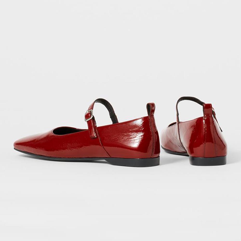Classic Red Patent Leather Flats Square Toe Mary Jane Shoes
