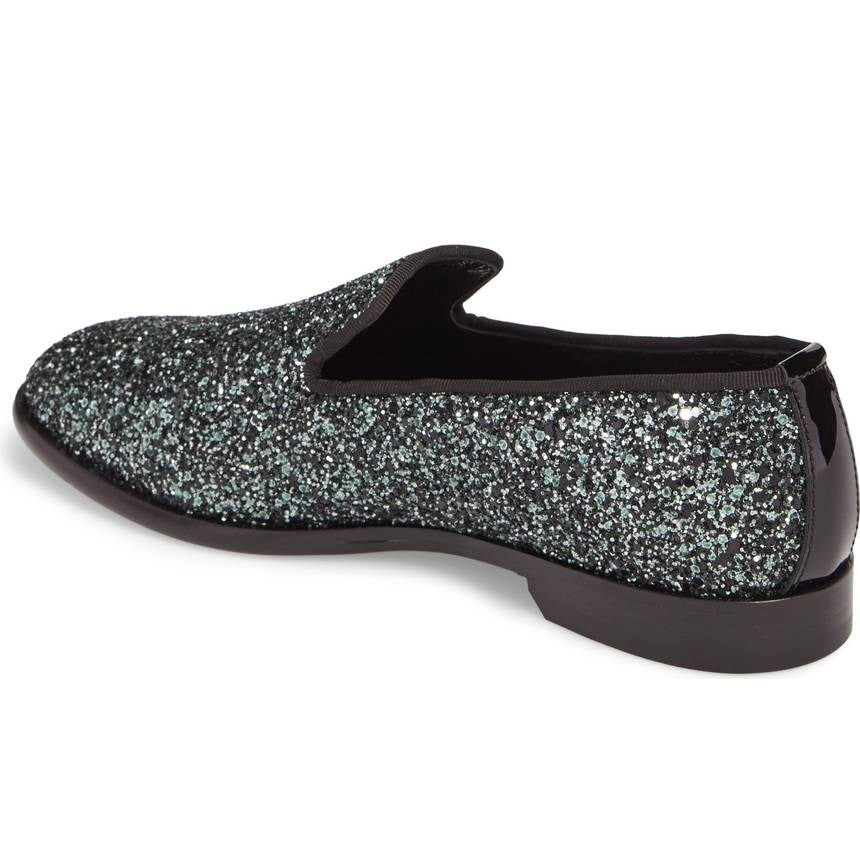 Black Glitter Loafers for Women Round Toe Comfortable Flats