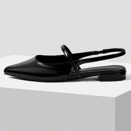 Stylish Black Pointy Toe Women's Dress Flats with Slingback Strap