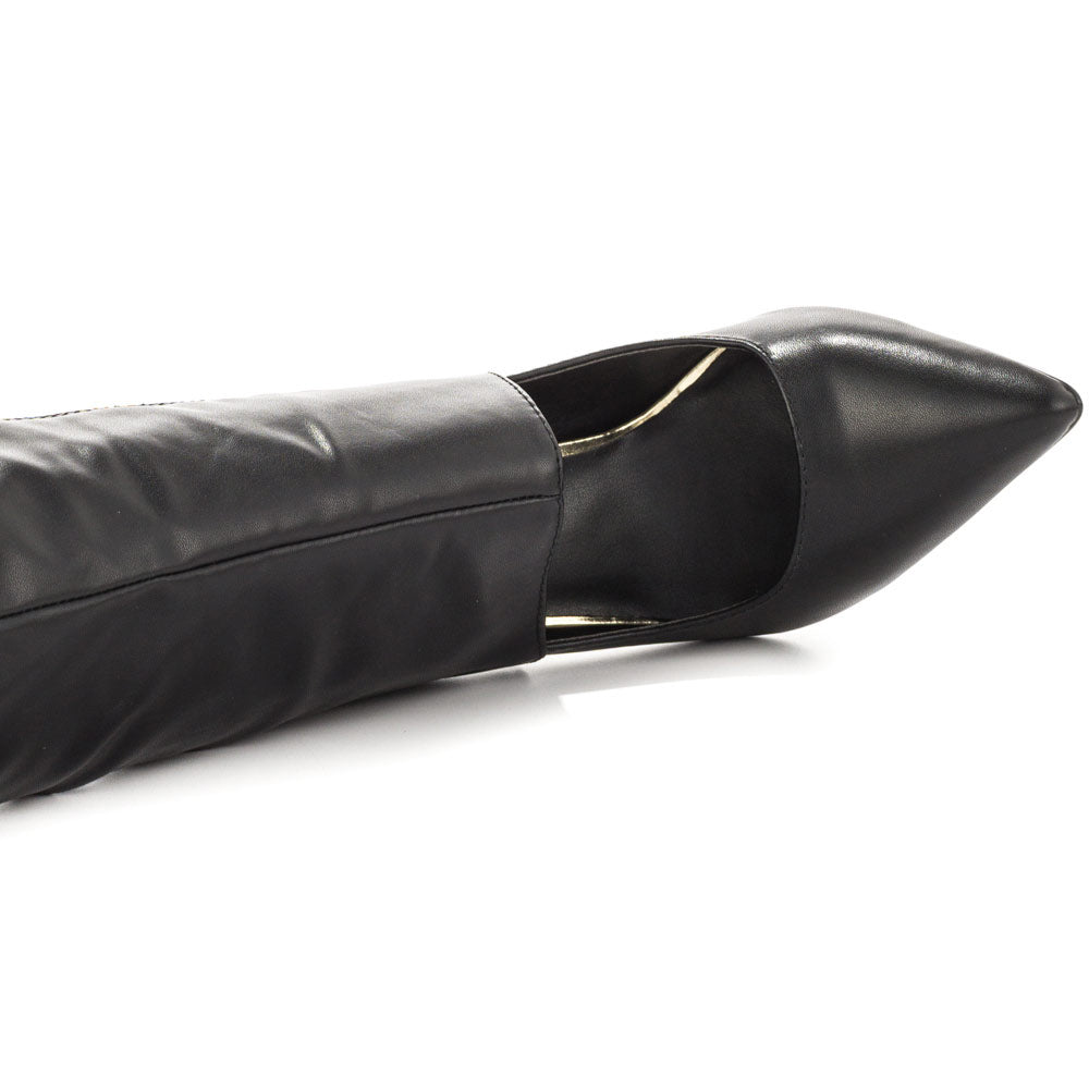 Black Sexy Cut Out Stiletto Heel Knee High Boots with Metal Chains