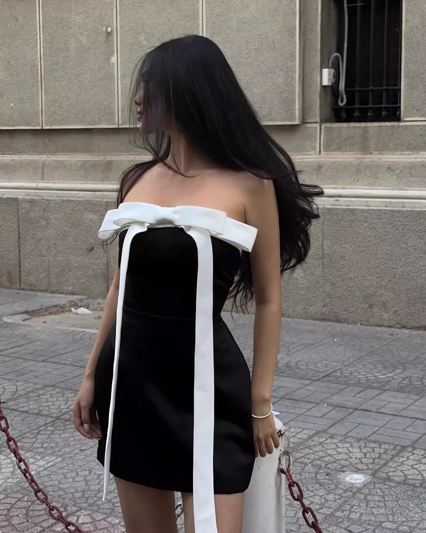 Vintage Black Strapless Sheath Bow Design Mini Dress Homecoming Dress Party Dress Short Cocktail Dress TP5185