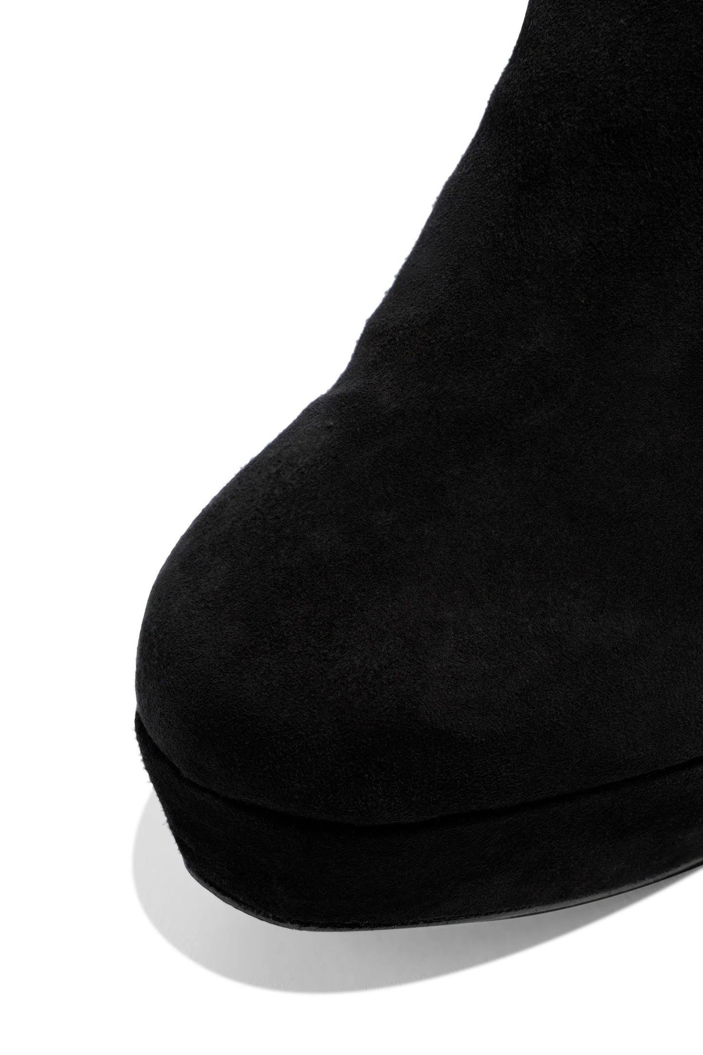 Black Vegan Suede Chunky Heel Knee High Boots with Platform