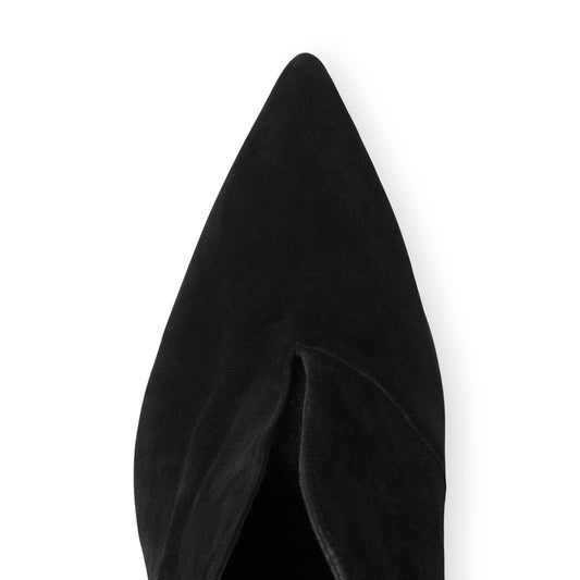 Black Stiletto Heels Vegan Suede Pointed Toe Ankle Boots
