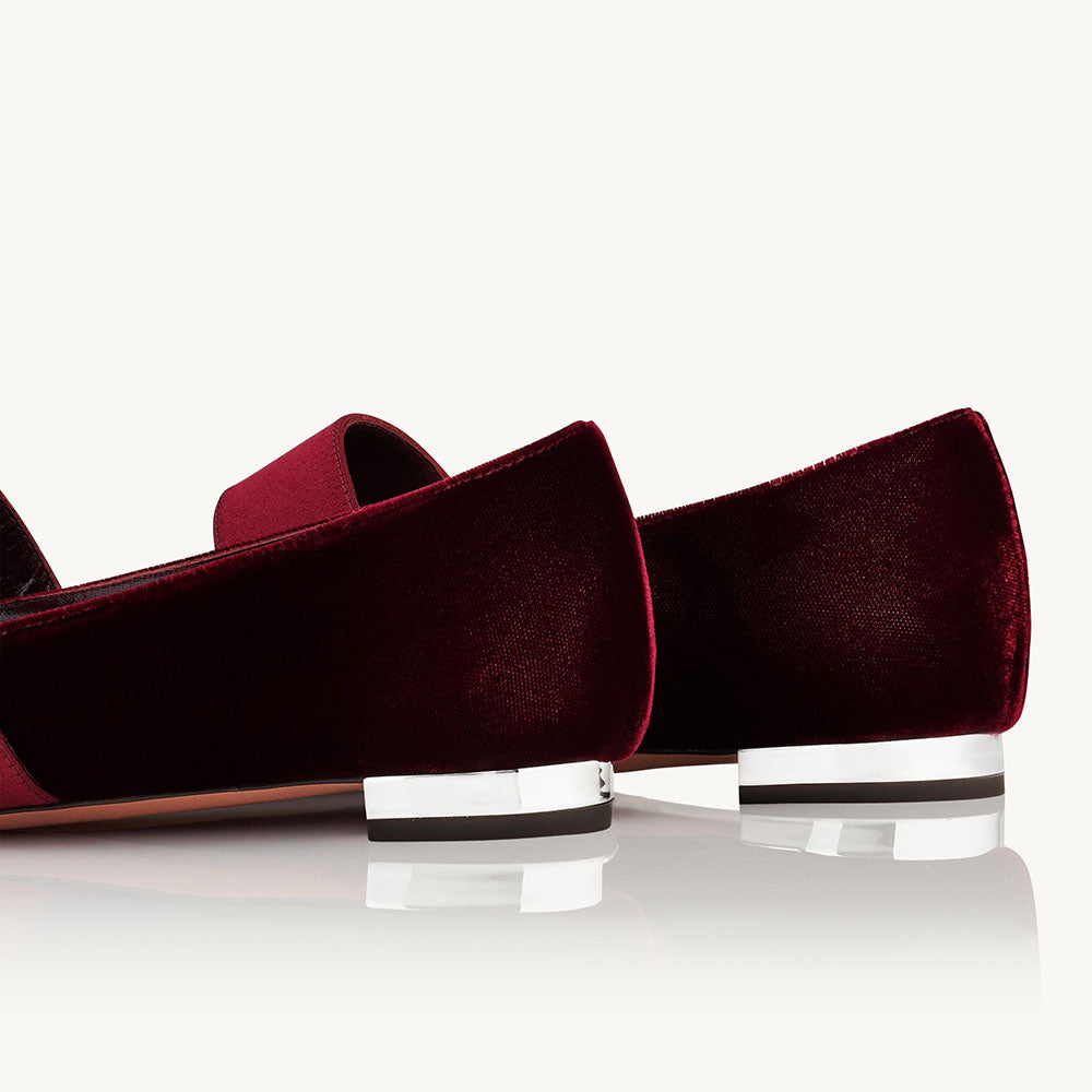 Maroon Velvet & Satin Pointed Toe Mary Jane Flats