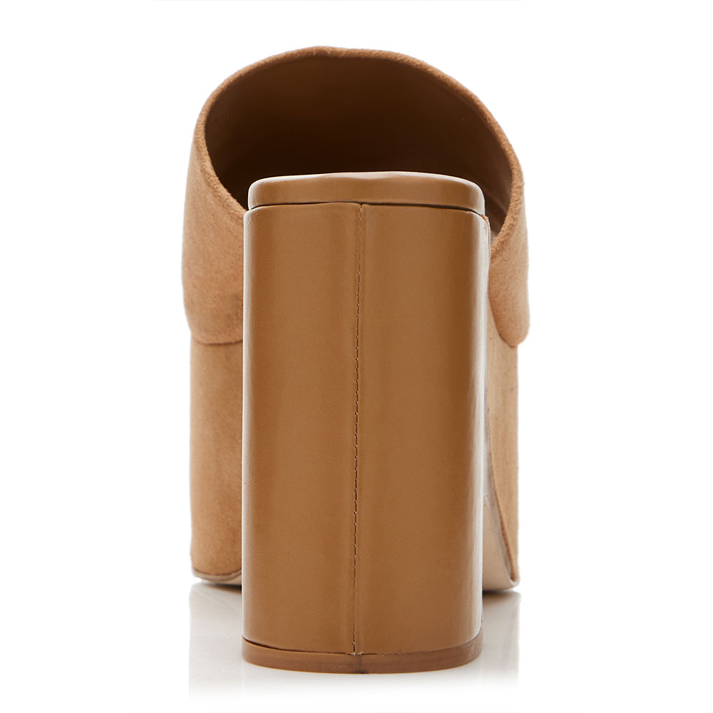 Women's Khaki Vegan Suede Open Toe Wedge Platform Mules