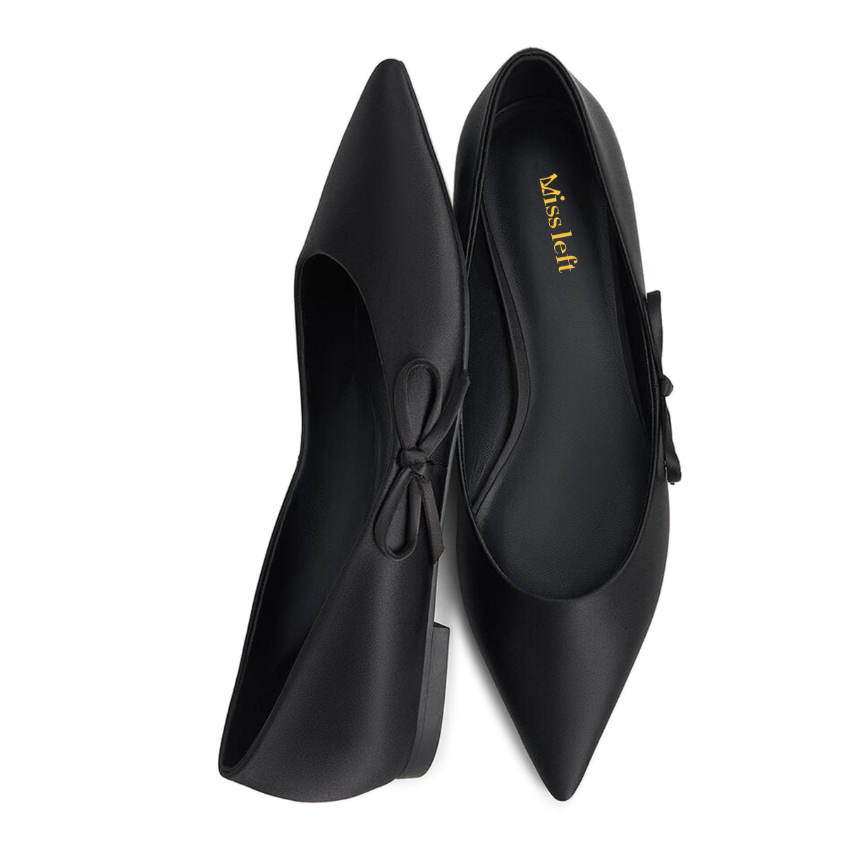 Black Pointed Toe Side Knot-Bow Slip On Casual Flats for Women