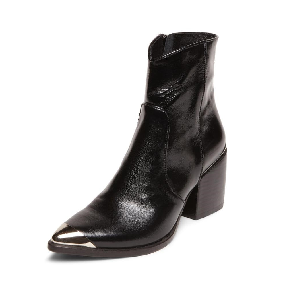 Black Pointed Toe Chunky Heel Side Zipper Western Ankle Boots