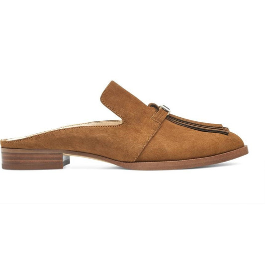 Tan Vegan Suede Round Toe Comfy Flats Fringe Mule Loafers for Women