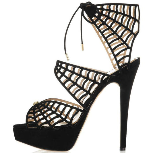 Spider Man Lace Up Sandals Web Peep Toe Platform Heels for Halloween