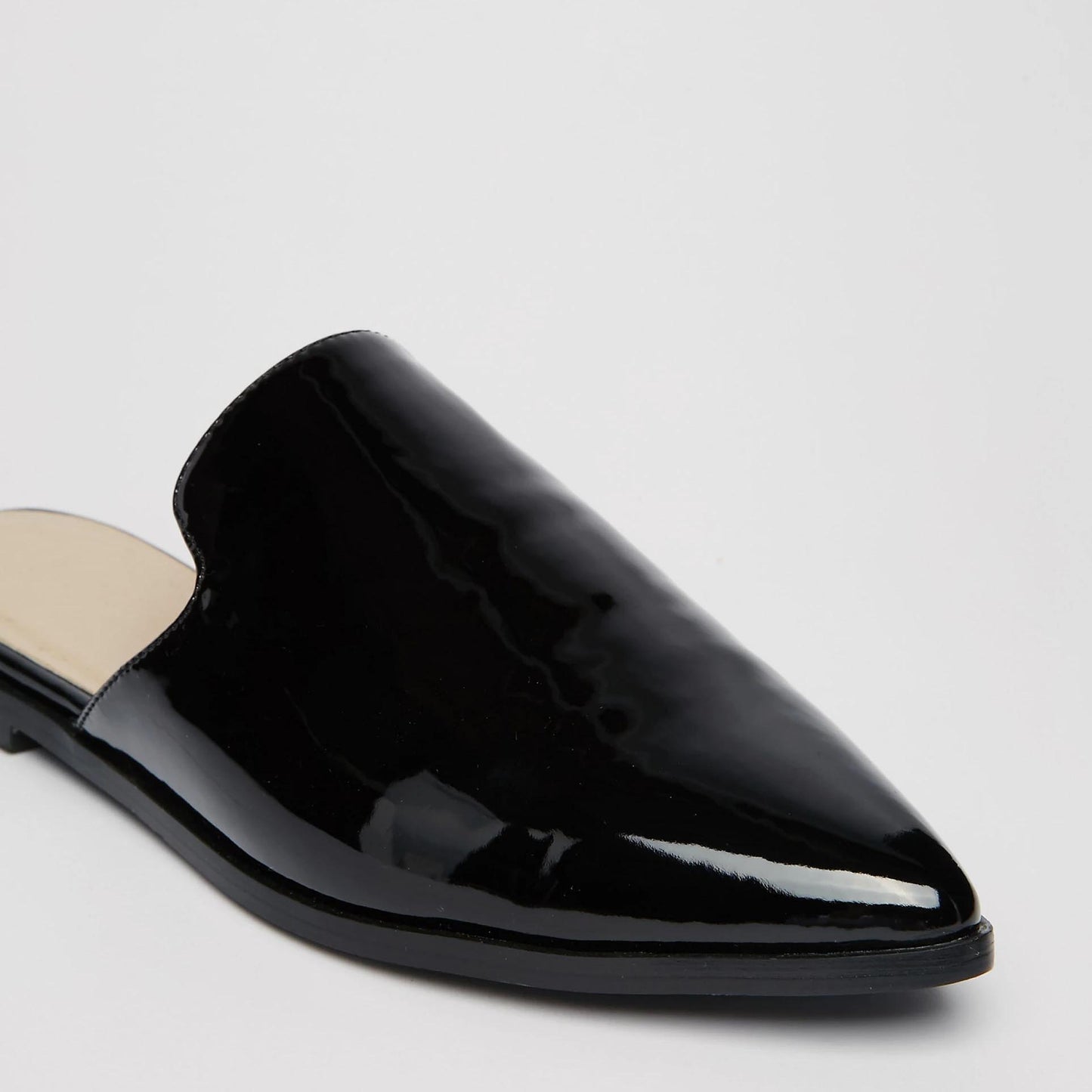 Black Patent Leather Mule Loafers Pointy Toe Casual Flats for Women