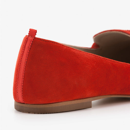 Red Vegan Suede Loafers for Women Pointy Toe Flats