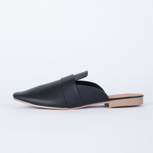 Black Round Toe Casual Flat Mule Loafers for Women