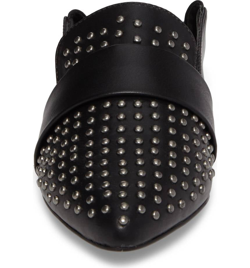 Black Pointed Toe Loafers for Women Comfortable Flats with Studs