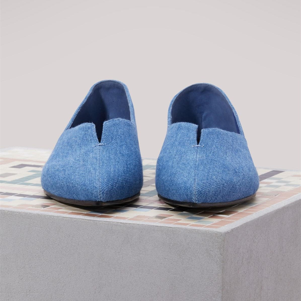 Blue Closed Toe Notched Casual Denim Flats for Women