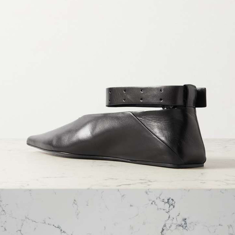 Black Pointed Toe Buckle Shoes Classic Ankle Strap Flats for Women