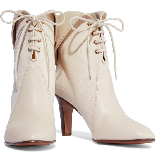 Beige Canvas Lace Up Fashion Round Toe Ankle Boots