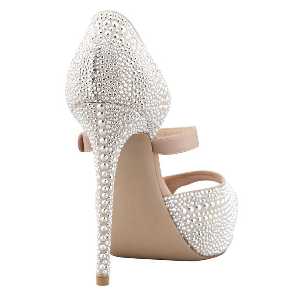 Nude Prom Shoes Peep Toe Studded Buckle Strap Platform Stiletto Heels