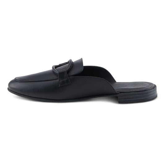 Women's Black Round Toe Slip-On Flat Loafer Mules for Women