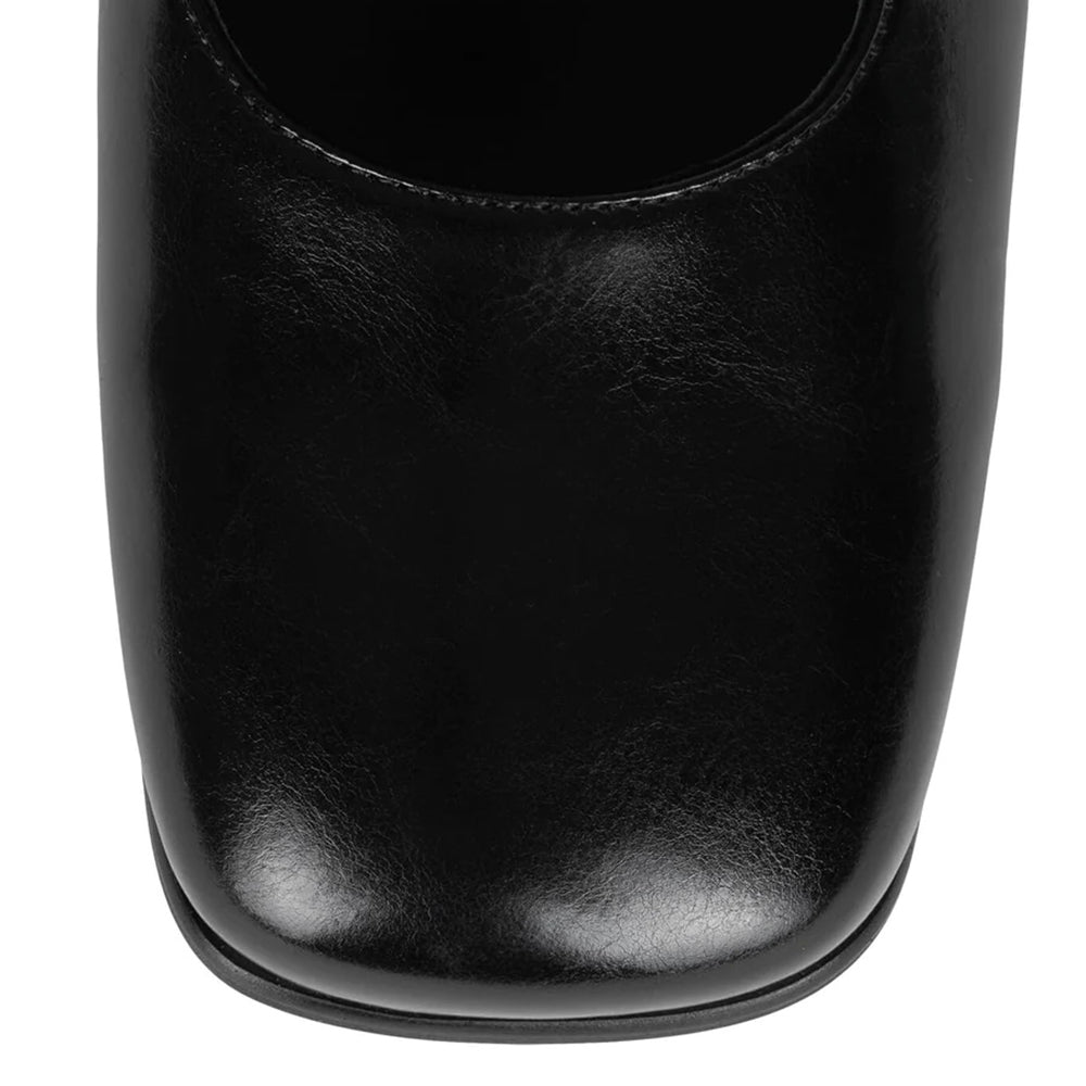 Black Square Toe Chunky Heel Lace Up Loafers