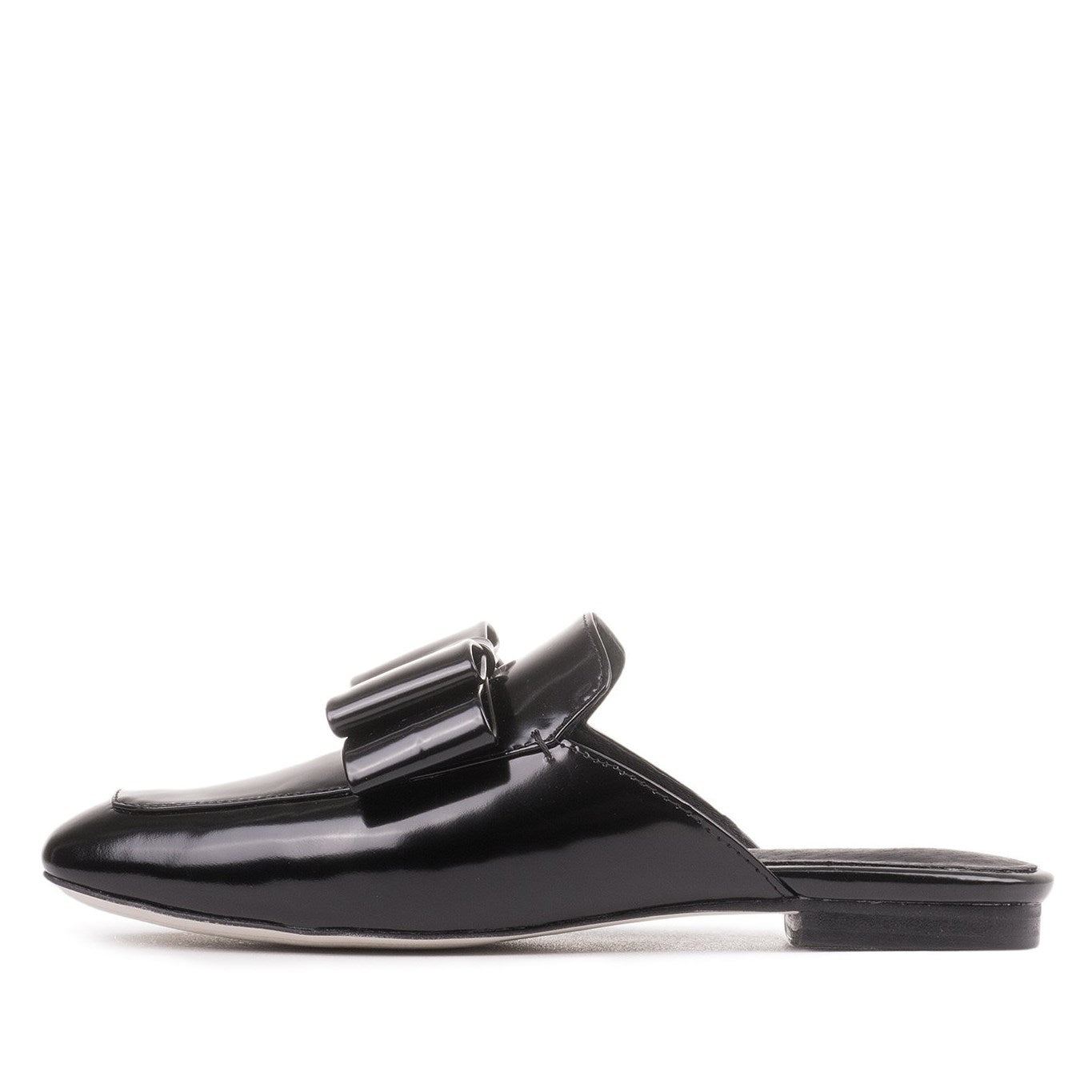 Black Vintage Bow Patent Leather Flat Mule Loafers for Women