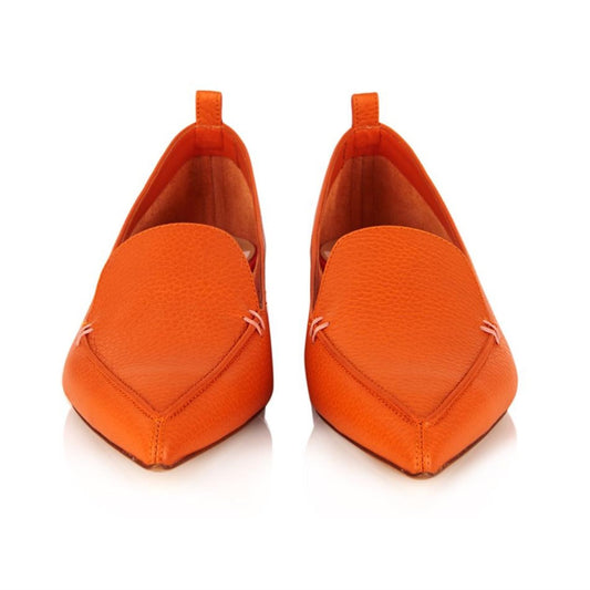Stylish Orange Pointed Toe Office Flats Women's Loafers by FSJ