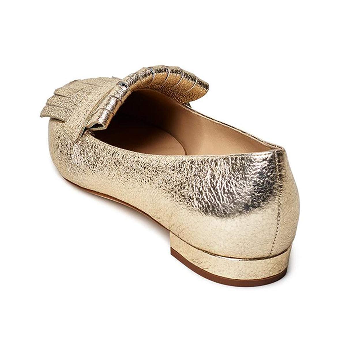 Silver Vegan Leather Closed Toe Flat Formal Fringe Women's Loafers