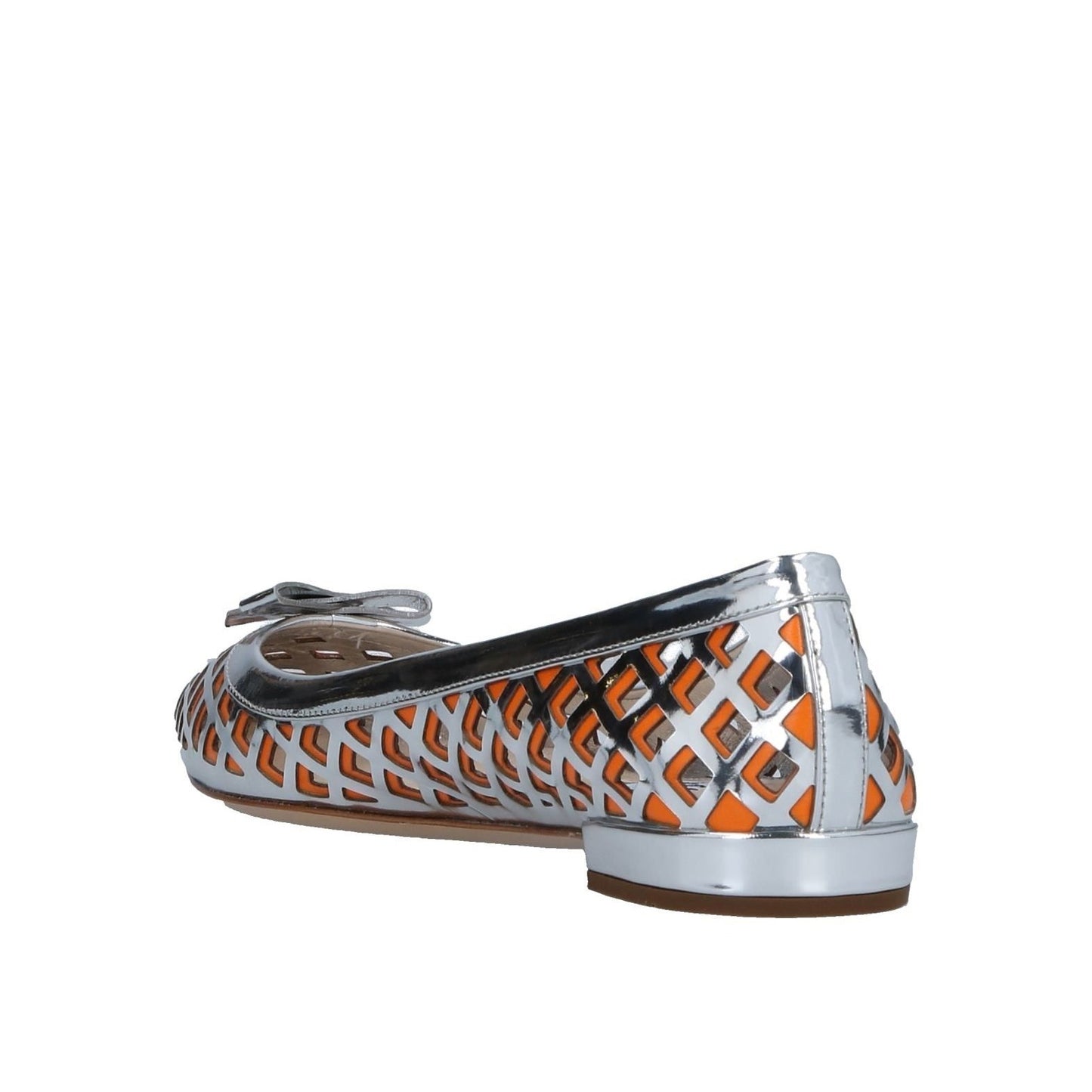 Silver and Orange Hollow Out Pointy Toe Flats with Bow