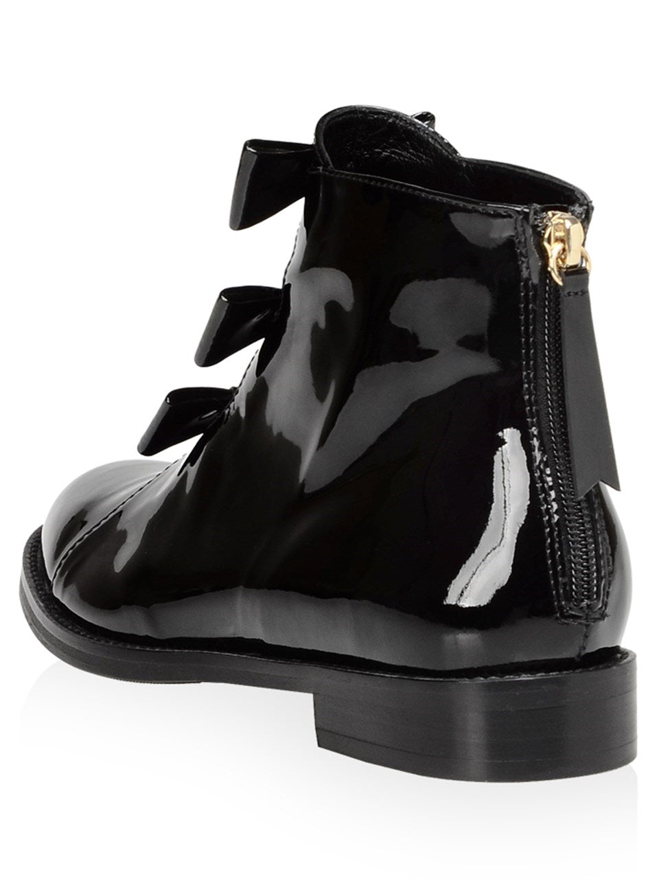 Black Patent Leather Bow Flat Ankle Boots