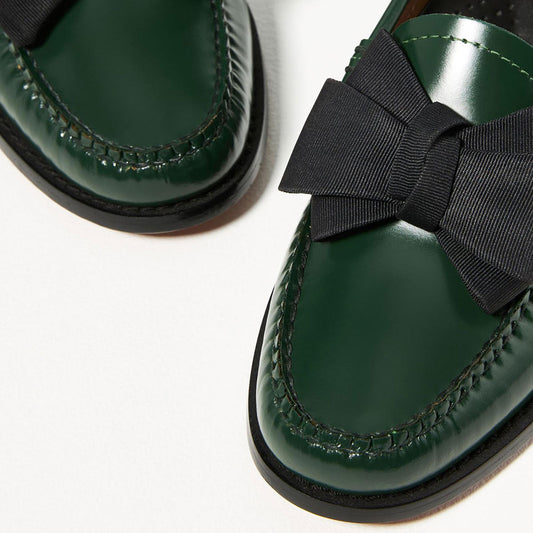 Green Round Toe Bow Detailed Slip-On Flats Women's Loafers