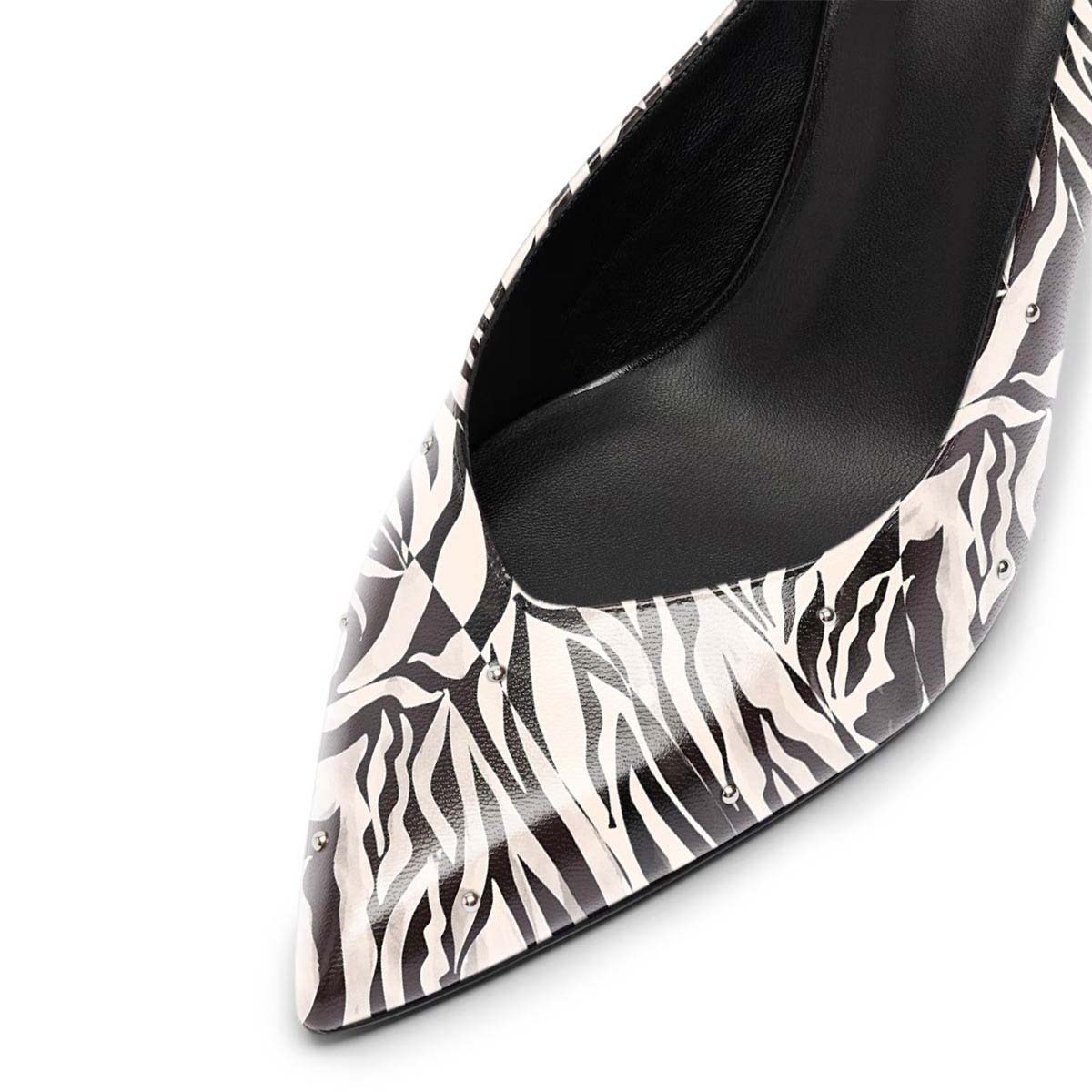 Zebra Print Rhinestone Chain Pointed Toe Studded Pumps Heels