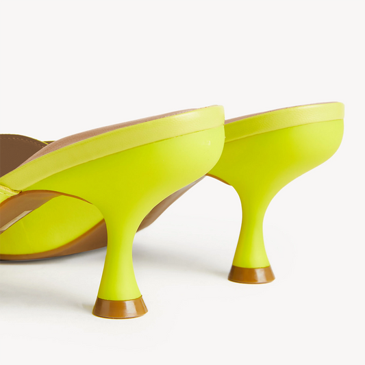 Yellow Square Toe Stiletto Heel Wide Band Mules
