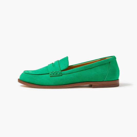 Green Vegan Suede Round Toe Comfortable Flat Penny Loafers Women