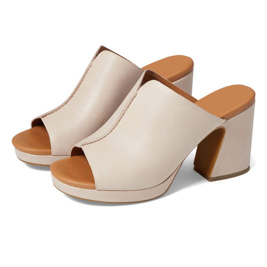 Beige Open Toe 4'' Chunky Heel Platform Elegant Mules