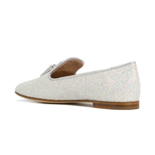 White Round Toe Comfortable Flats Glitter Loafers for Women