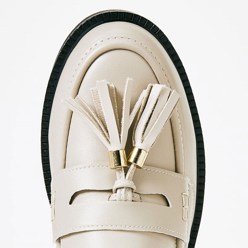 Beige Tassel Penny Loafers Round Toe Business Casual Shoes for Women