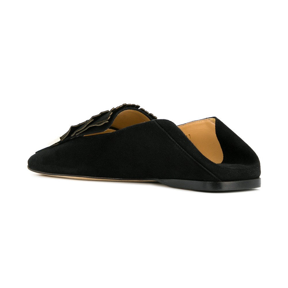 Black Vegan Suede Square Toe Flats Fringe Loafers for Women