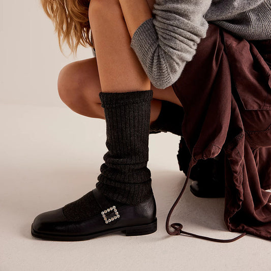 Black Square Toe Buckle Flats Women's Office Mary Jane Shoes