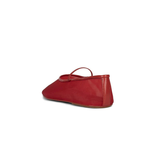 Red Mesh Round Toe Mary Jane Ballet Flats