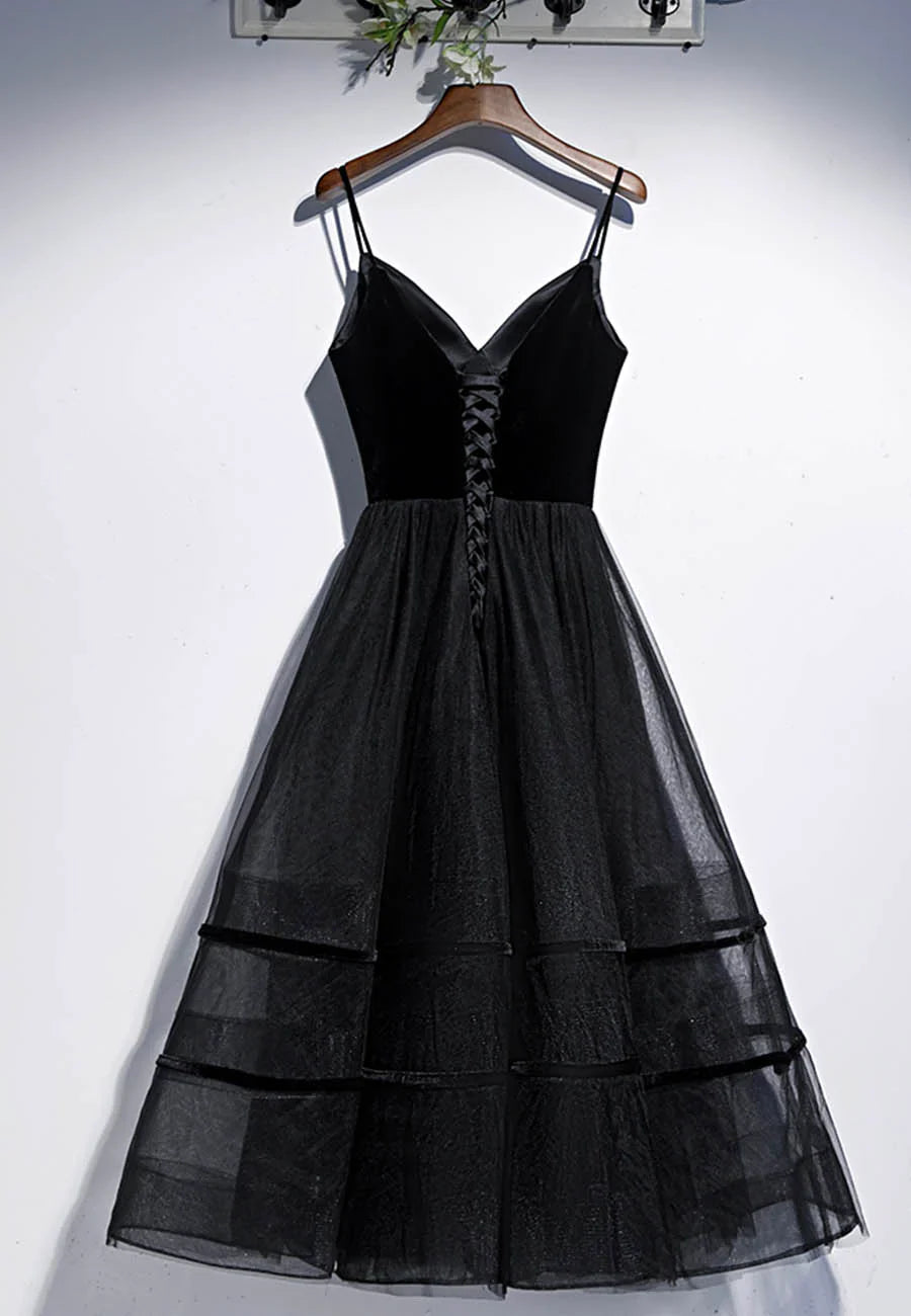 Black Velvet Tulle Short Prom Dresses, A-Line Party Dresses TP748