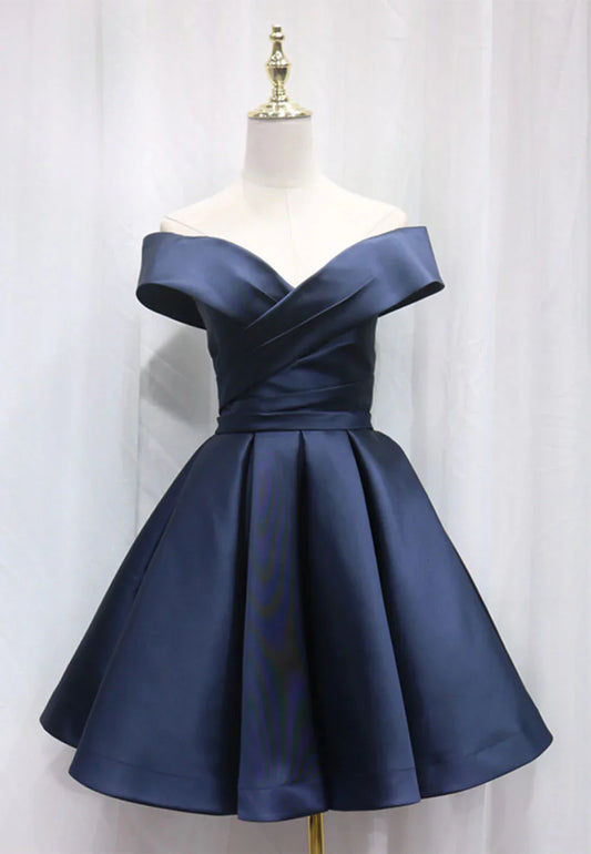 A-Line Satin Off the Shoulder Short Prom Dress, Mini Evening Party Dress TP765