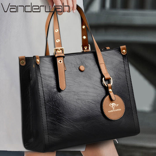 Women Casual Pendant Design Solid Color Large Capacity PU Handle Bag