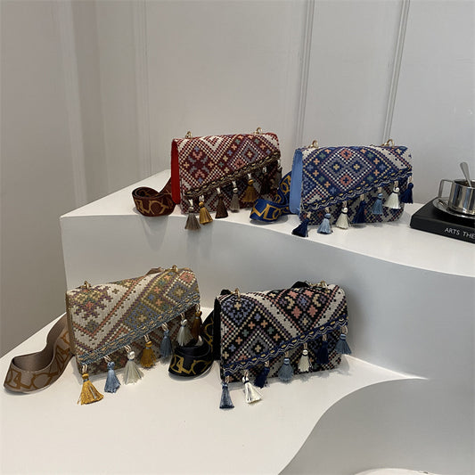 Bohemian Vintage Fringe Wide Strap Crossbody Bag