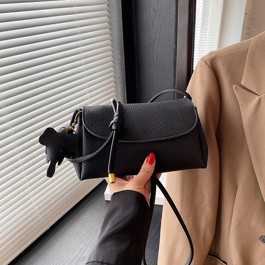 Women Fashionable Simple Solid Color Elephant Pendant PU Crossbody Bag