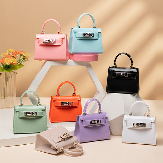 Women Fashion Candy Color Lock Square Chain Mini Crossbody Bag